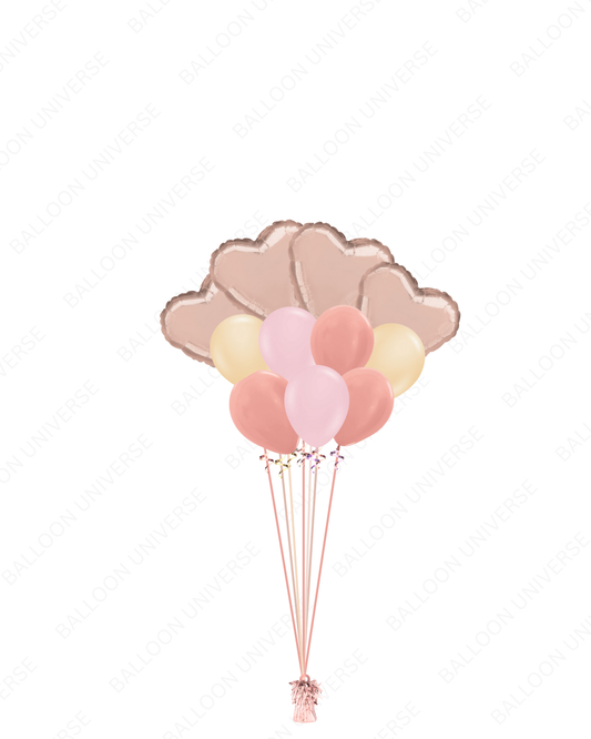 Helium Filled Rose Gold Heart & Latex Balloon Bouquet