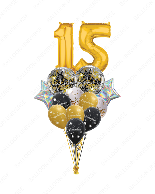 Custom Gold Number Congratulations Balloon Bouquet - Helium Filled