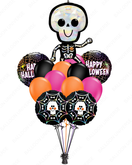 Halloween balloons bouquet with skeleton figure and colorful balloons 