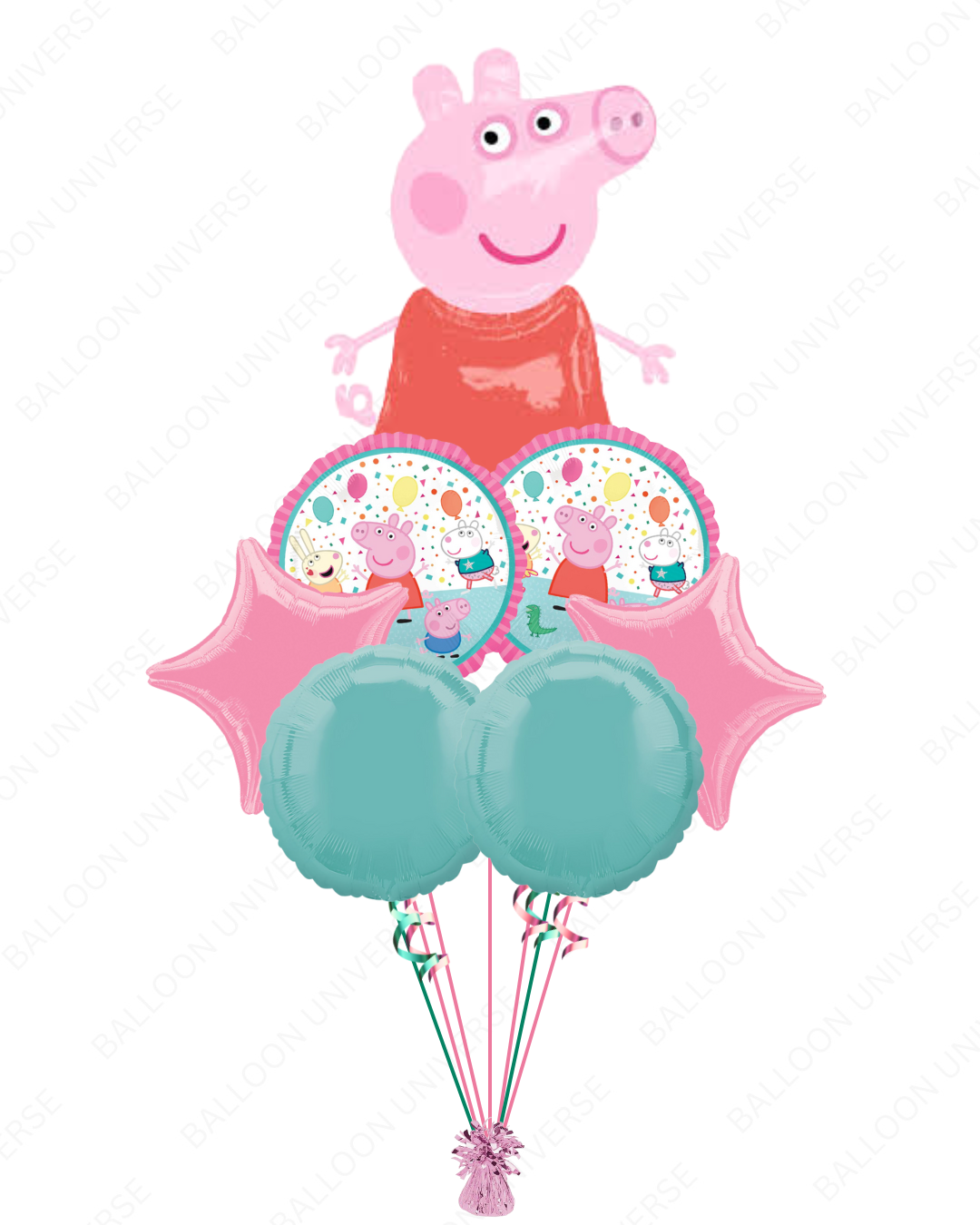 Balloon bouquet featuring Peppa Pig character 