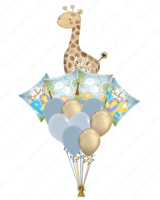 Hello Baby Boy Jungle Safari Balloon Arrangement – Giraffe Design