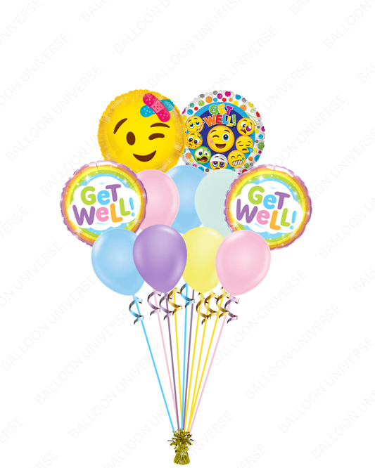 Get Well & Emoji Balloons Arrangement with Pastel Latex
