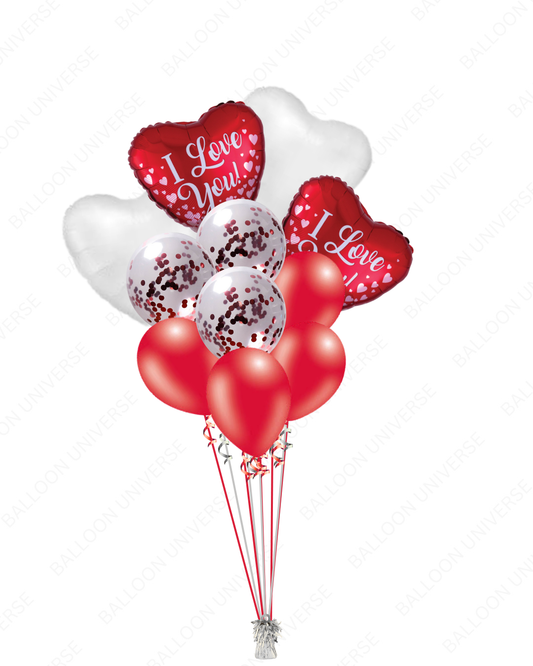 I Love You Heart Balloon Bouquet - Red & White