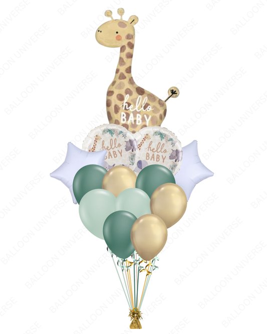 HELLO BABY GIRAFFE BALLOON CLUSTER