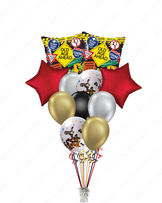 Balloon bouquet with colorful balloons and over the hill balloons for birthdays