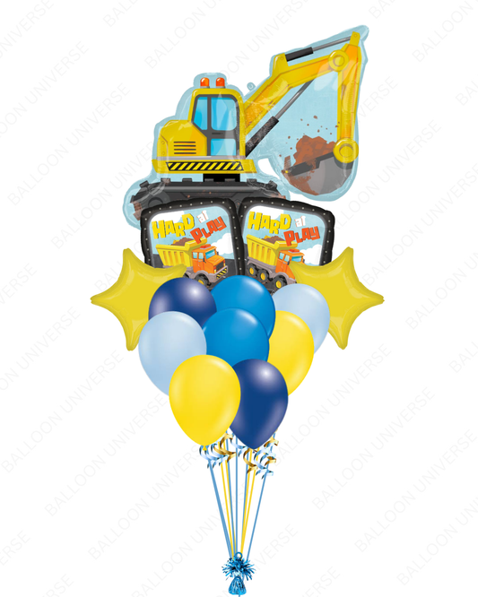 Balloon bouquet with construction vehicle design and balloons  