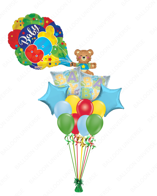 Helium Filled Teddy Bear Baby Boy Balloon Bouquet