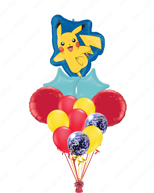 Balloon bouquet with Pikachu-shaped balloon and colorful balloons 
