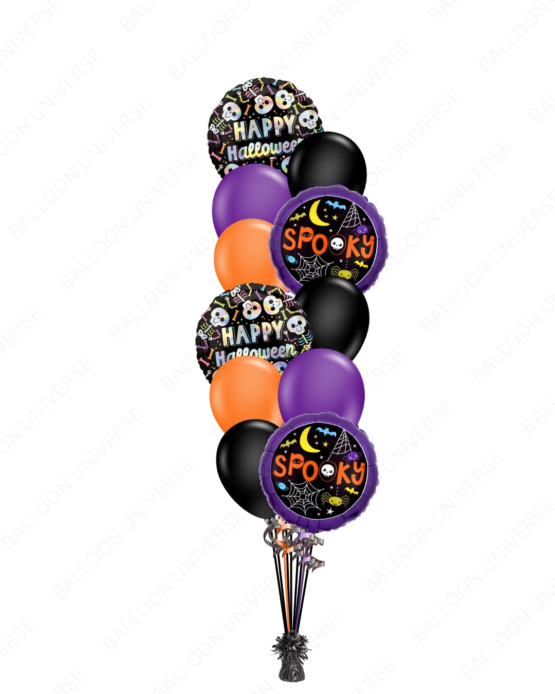 Halloween-themed balloon bouquet with colorful balloons and festive designs