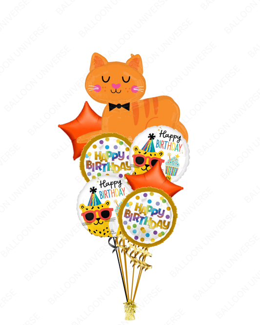 Supershape orange tabby cat balloon bouquet 