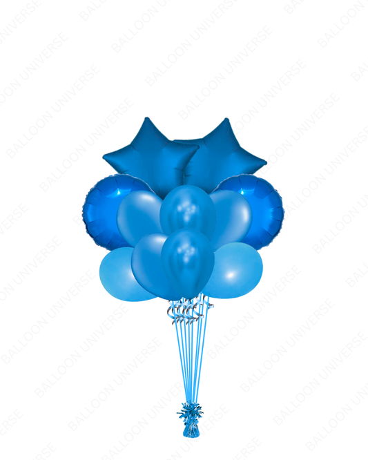 Blue Latex & Mylar Bunch - Helium Filled
