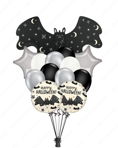 giant bat balloon with halloween balloons