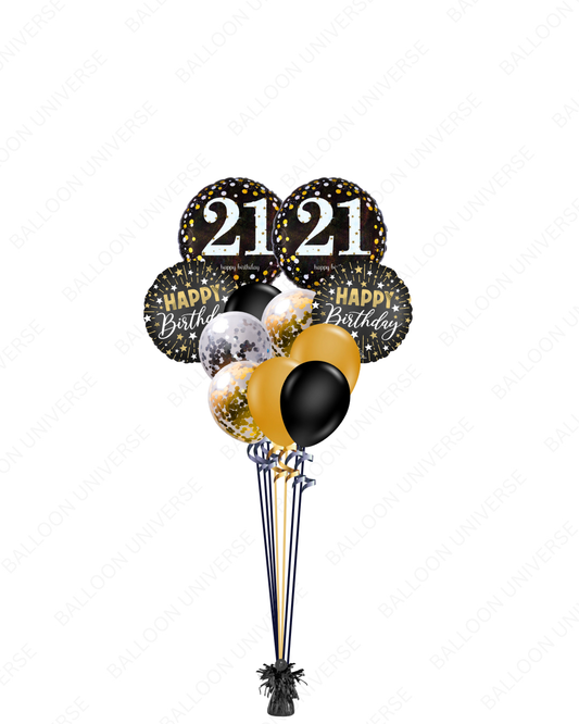 Elegant 21st Birthday Helium Balloon Bouquet