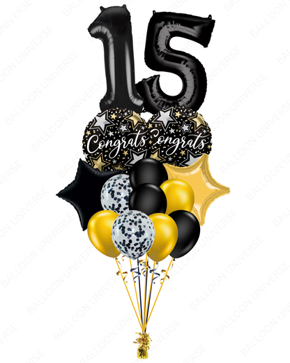 Black & Bright Congratulations Balloons (Custom Numbers)
