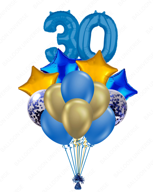 Blue & Gold Balloon Set with Blue Number Mylar (Custom)
