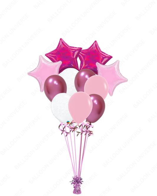 Magenta & Pink Star Balloon Bouquet – Iridescent Shine & Latex Mix