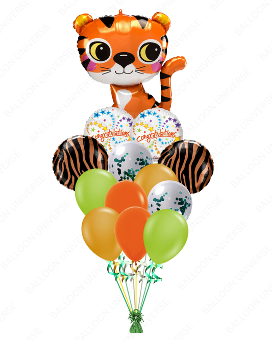 Helium Filled Wild Tiger Celebration Balloon Bouquet
