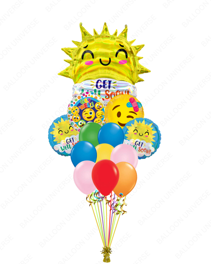 Vibrant Get Well Soon Emoji Balloon Bunch