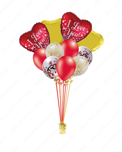 Love Balloons with Gold Hearts & I Love You Design
