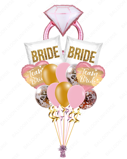 Team Bride Balloon Bouquet - Elegant Pink Diamond Ring Theme