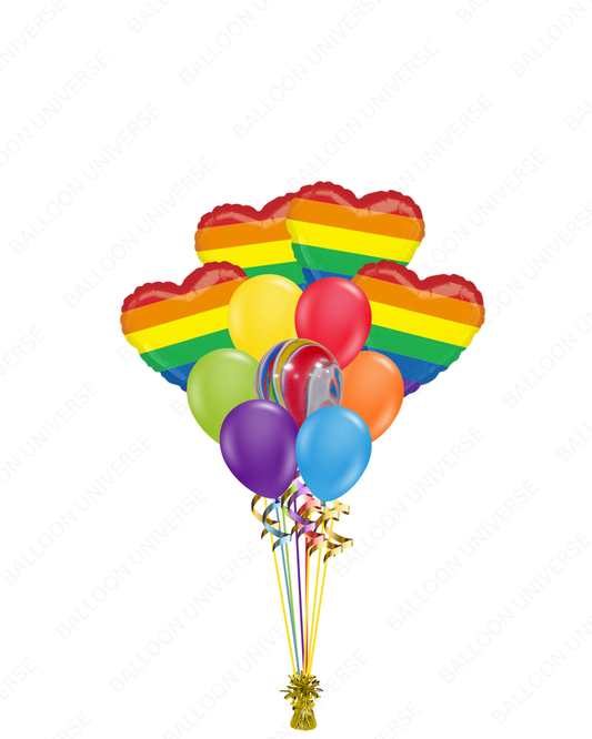 Love & Pride Rainbow Heart Foil Balloon Bouquet with Latex Mix - Helium Filled