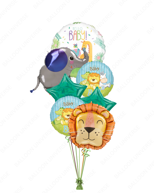 Adorable Jungle Theme Hello Baby Balloon Bouquet (Helium Filled)