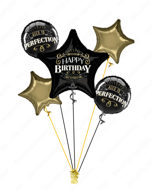 Black & Gold Birthday Decorations for Men  -  "Aged To Perfection"