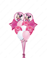 Minnie Mouse-themed balloon bouquet with pink and white balloons  