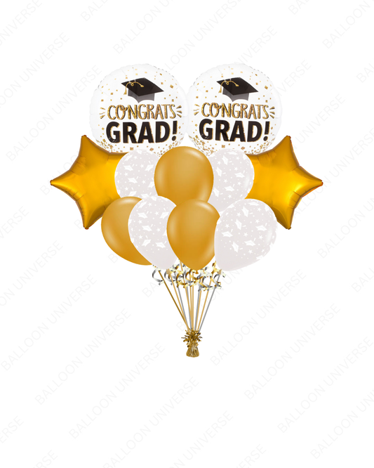 Grad Balloon Bouquet - Congrats Grad Mylar & Gold/Grad Hat Latex