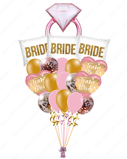 Team Bride Balloon Bouquet - Elegant Pink Diamond Ring Theme