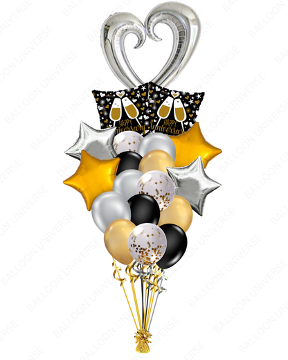 Happy Anniversary Balloons Set  - Supershape Linking Heart, Stars & Confetti Latex