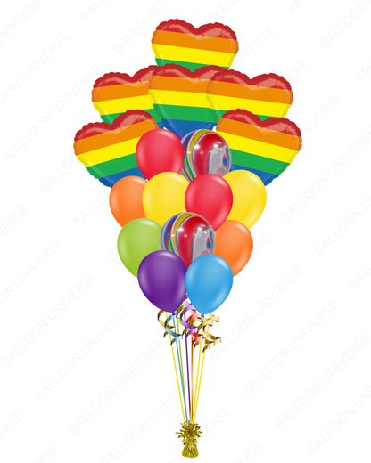Love & Pride Rainbow Heart Foil Balloon Bouquet with Latex Mix - Helium Filled