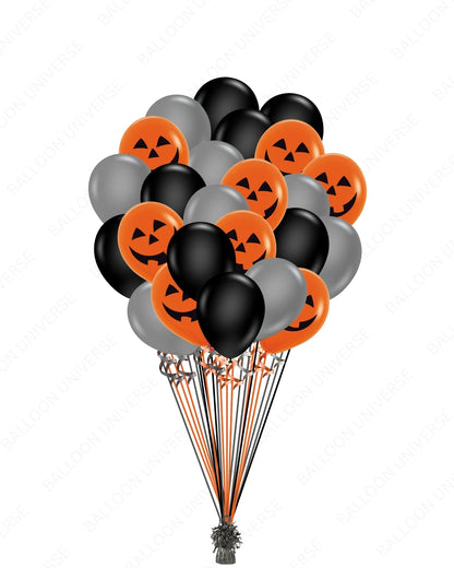 Halloween Latex Balloon Pack - Black, Silver & Orange Pumpkin Balloons