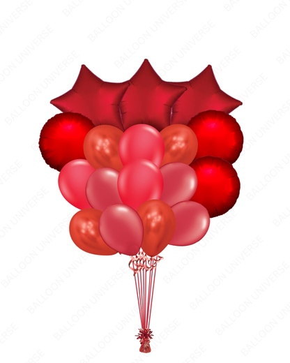 Red Latex & Mylar Bunch - Helium Filled