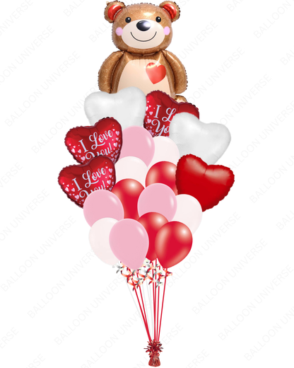 Giant Bear Balloon Bouquet with Hearts & “I Love You” Mylar