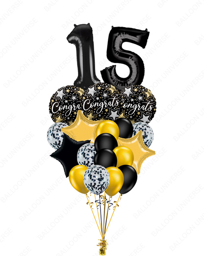Black & Bright Congratulations Balloons (Custom Numbers)
