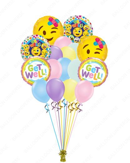 Get Well & Emoji Balloons Arrangement with Pastel Latex