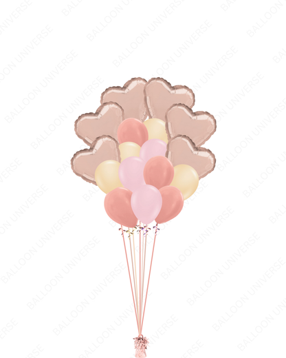 Helium Filled Rose Gold Heart & Latex Balloon Bouquet
