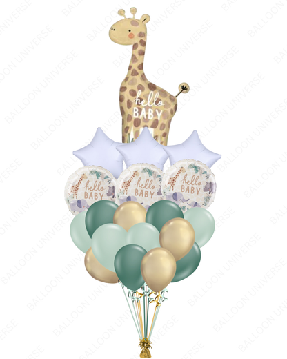 HELLO BABY GIRAFFE BALLOON CLUSTER