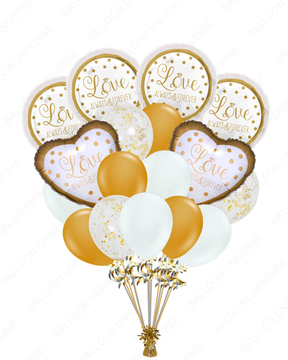 Romantic Love Always & Forever Foil Balloon Bouquet – Gold & White Theme