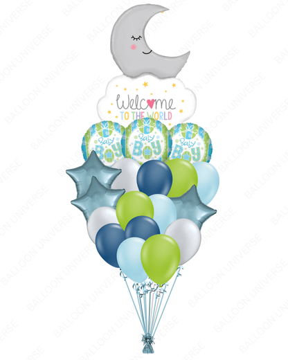 Welcome to the World Baby Boy Moon Balloon Bouquet