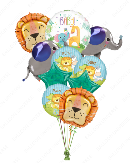 Adorable Jungle Theme Hello Baby Balloon Bouquet (Helium Filled)