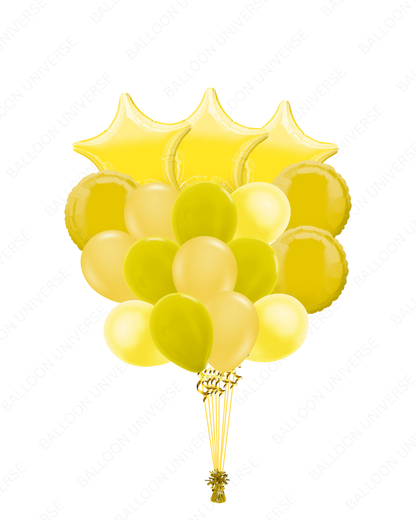 Yellow Latex & Mylar Bunch - Helium Filled
