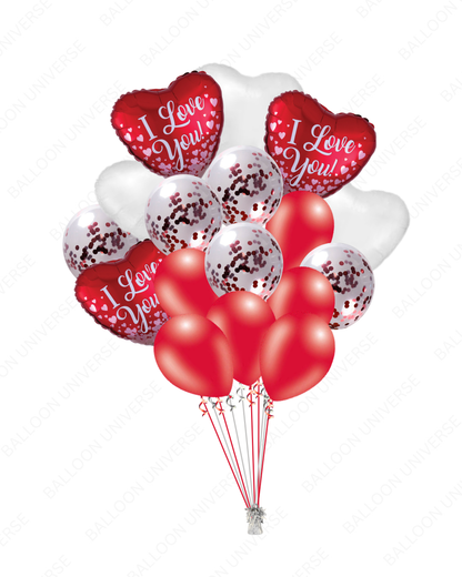 I Love You Heart Balloon Bouquet - Red & White