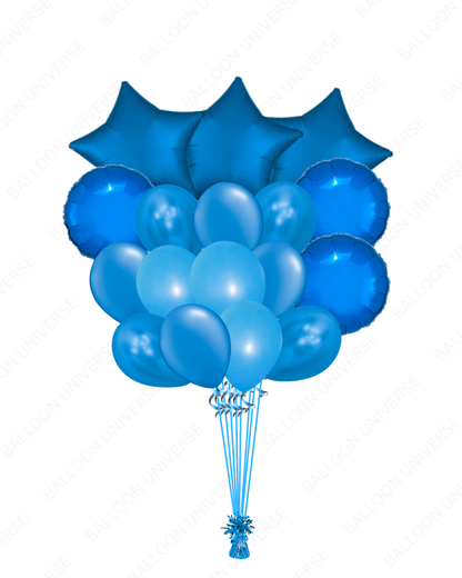 Blue Latex & Mylar Bunch - Helium Filled