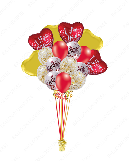 Love Balloons with Gold Hearts & I Love You Design