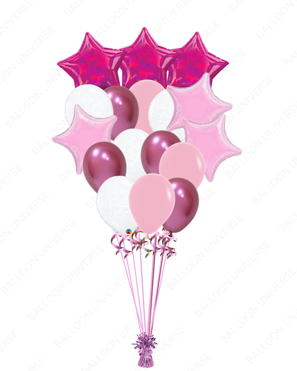 Magenta & Pink Star Balloon Bouquet – Iridescent Shine & Latex Mix
