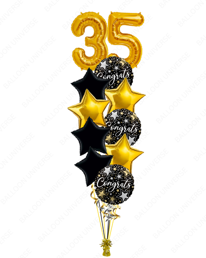 Custom Gold Number Balloon Bouquet with Stars & Congrats Foil