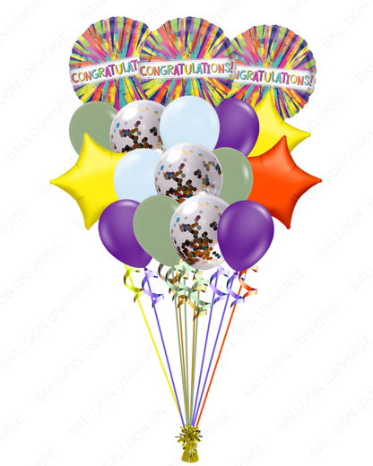 Congratulations Rainbow Confetti & Star Mylar Balloon Bouquet