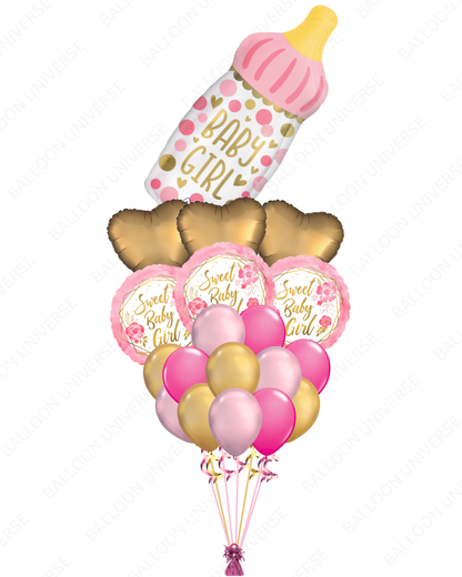 Sweet Baby Girl Balloon Bouquet – Pink & Gold Theme with Helium inflation